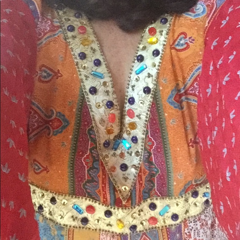 Diane Gilman DG2 boho silk VNeck/gold beaded trim - Picture 8 of 8
